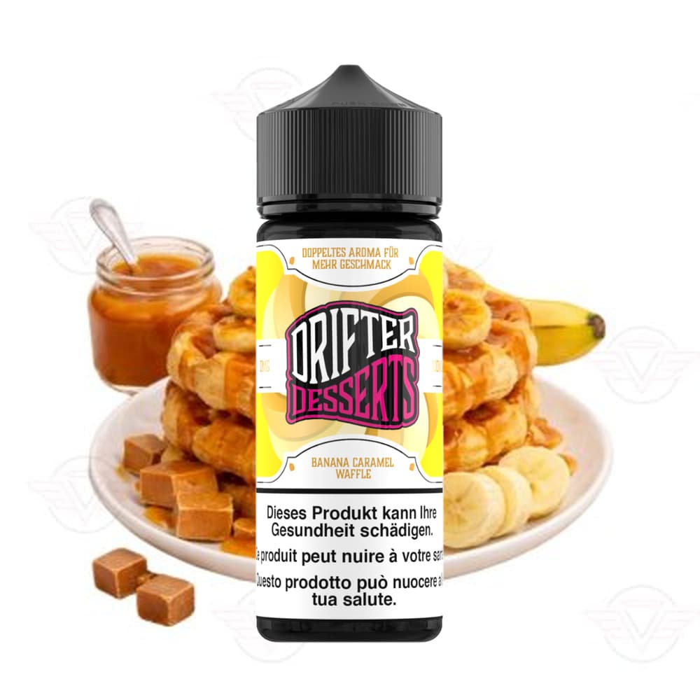 Drifter Dessert Bar Juice Shortfill 0mg 100ml - Banana Caramel Waffle E-Liquid – PouchVape.ch